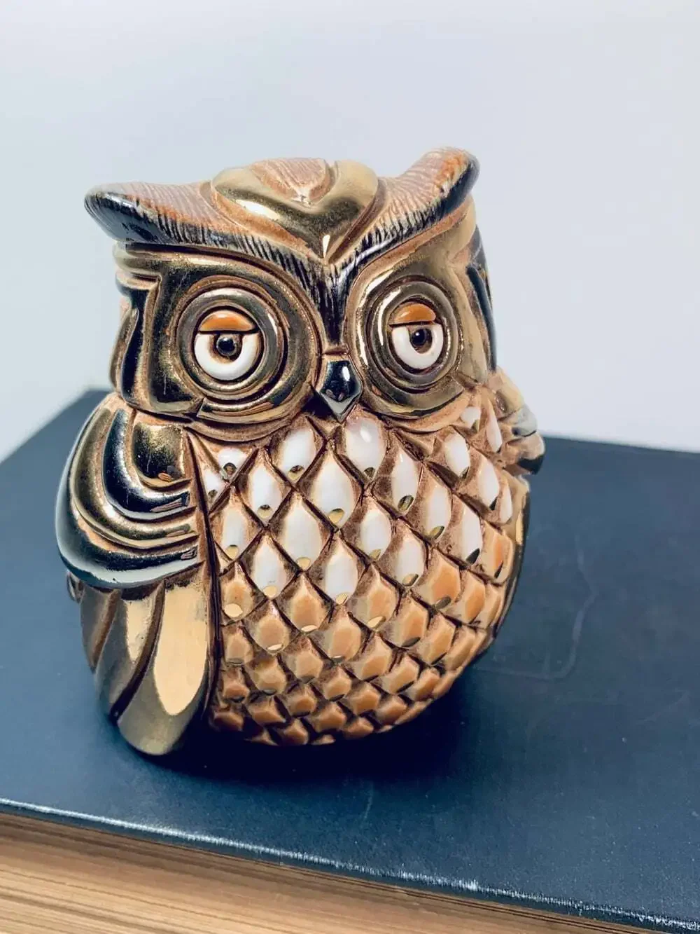 Owl brown, gold accents figurine Artesiania